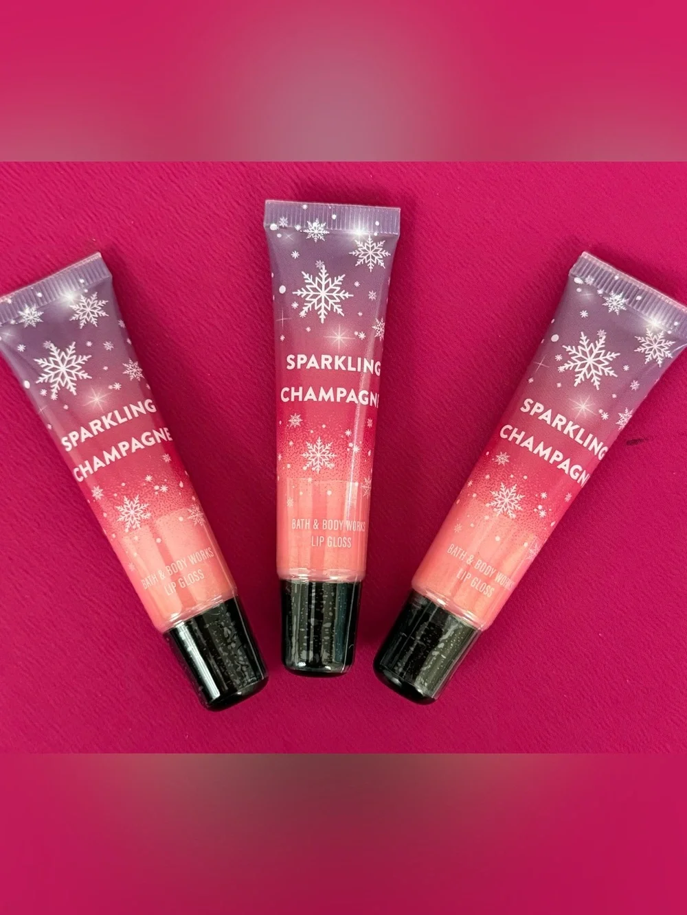 Bath & Body Works Sparkling Champagne Lip Gloss - Bundle of 3 Dull Size Tubes !